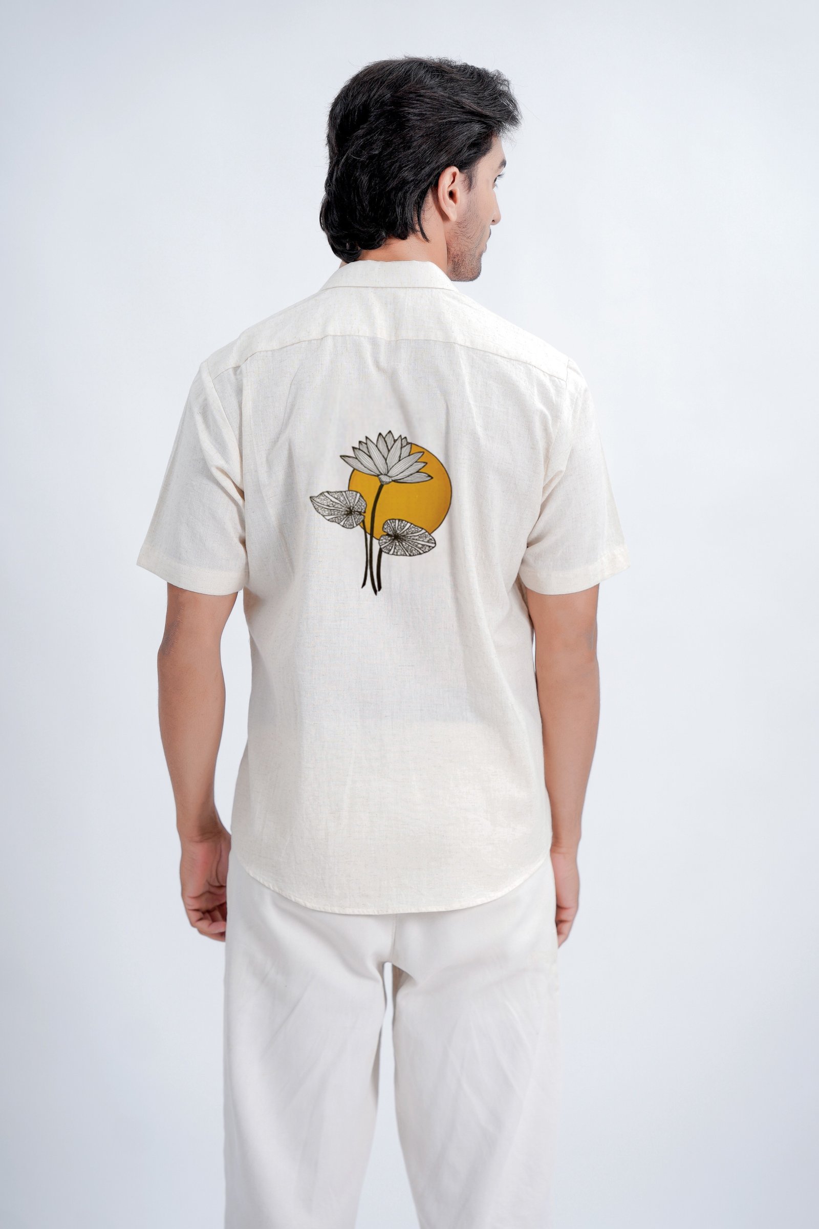yellow moon lotus linen cotton shirt