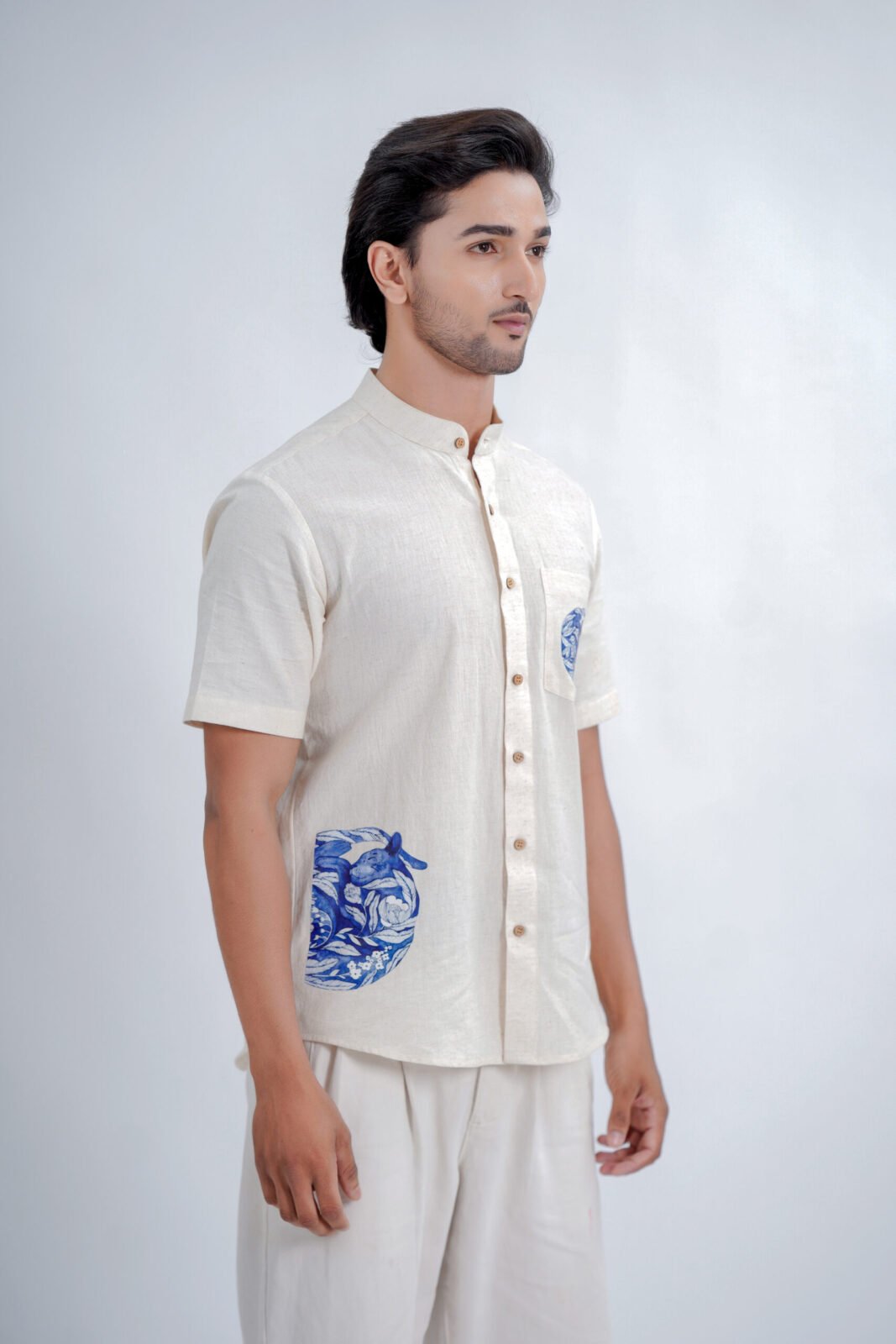 LINEN COTTON SHIRT WITH PRINT