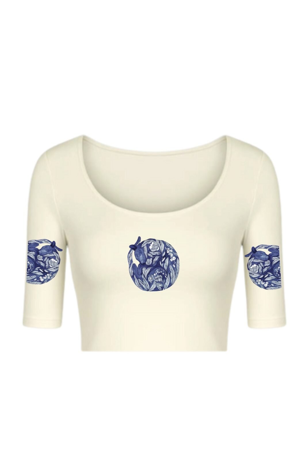 KNITTED COMFY STRETCHABLE BLOUSE WITH INDIGO CAT NAP MOTIF