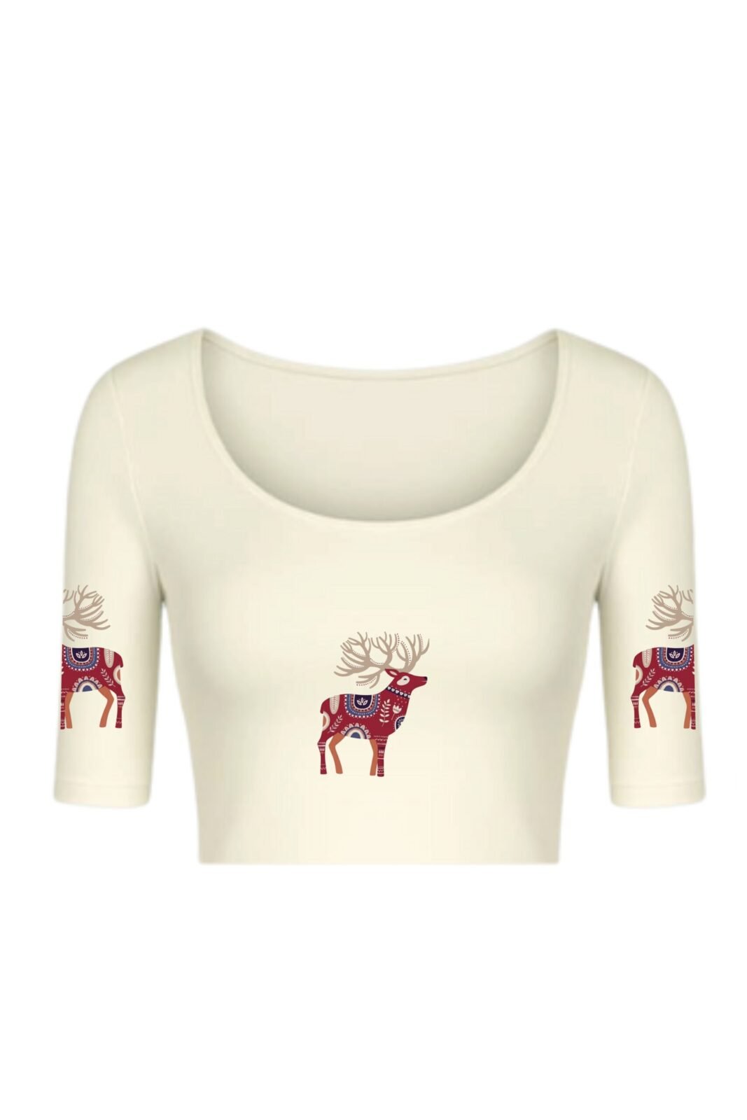 KNITTED COMFY STRETCHABLE BLOUSE WITH RED DEER MOTIF