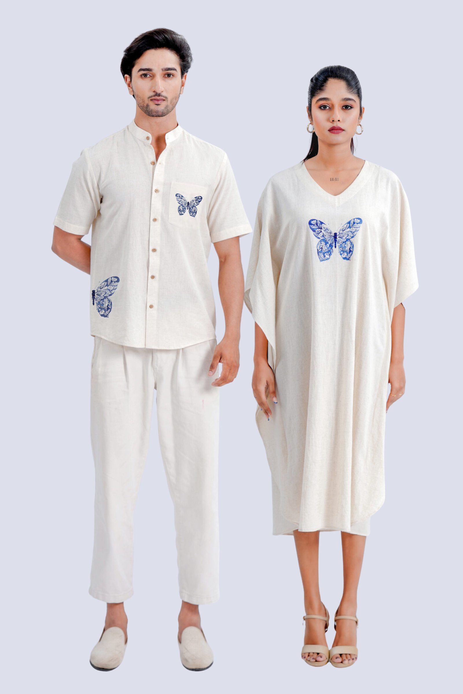 UNIK TOGETHER WEAR INDIGO BUTTERFLY MOTIF KAFTAN AND SHIRT