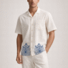 indigo flower vase shirt linen cotton