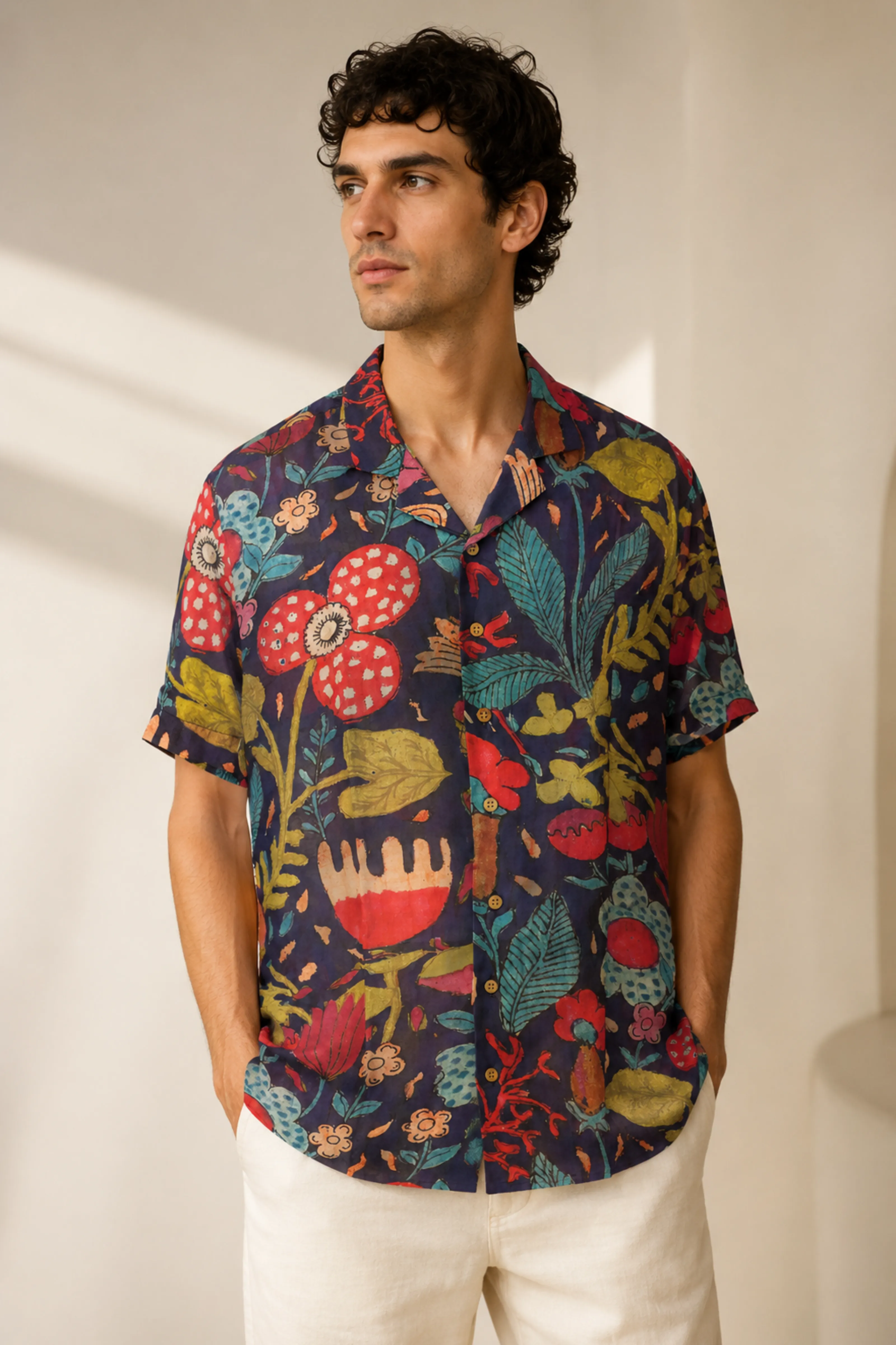 MUSLIN SILK FLORAL SHIRT BLACK